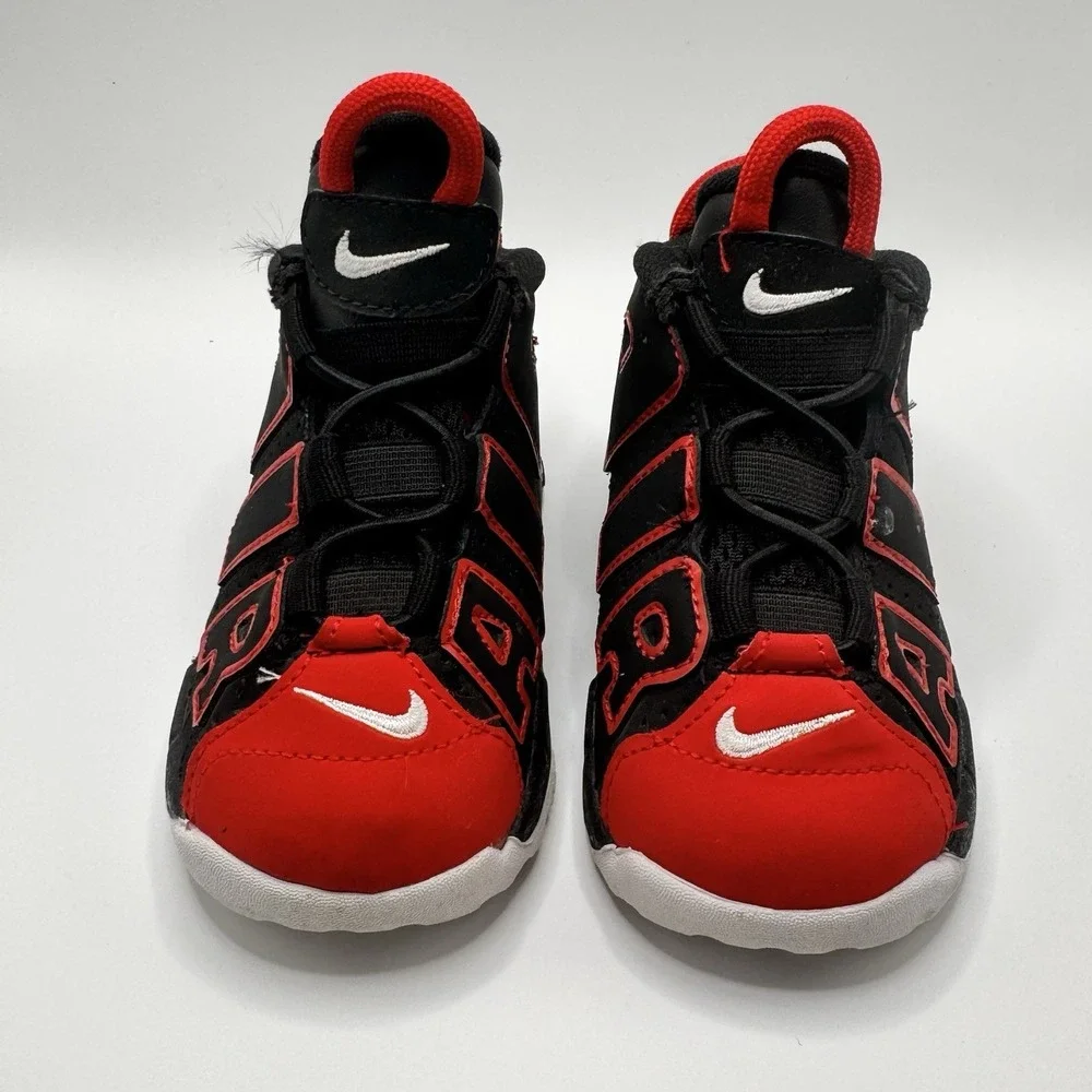 Nike Black Red Athletic Air‎ More Uptempo Boys Shoes Sneakers Size 6C Sports